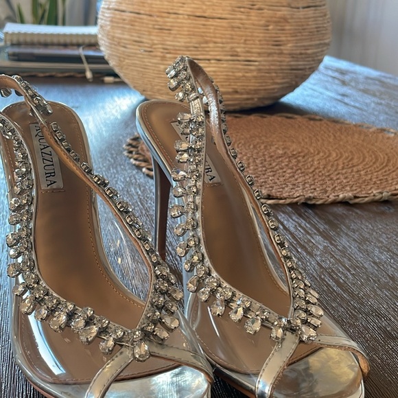 Aquazzura Crystal Temptation embellished metallic leather PVC slingback Heels - Picture 2 of 13